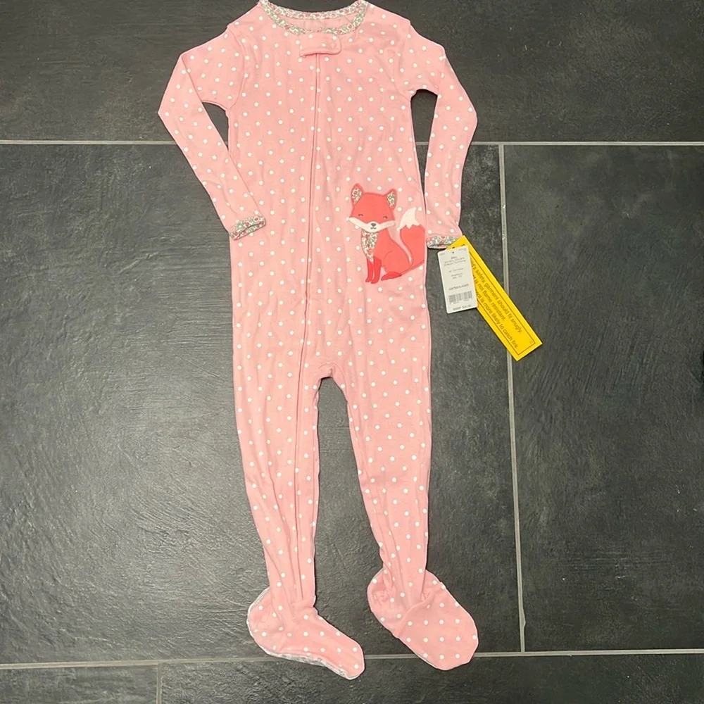 Carters Baby Full Zip Footed Body Suit Pink Polka Dot Fox NWT 24 months